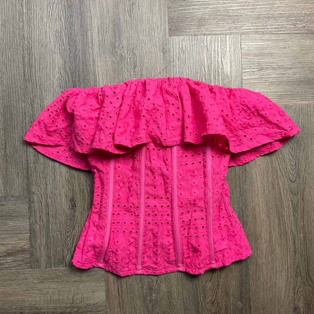 NWT Olivaceous Corset Top Womens Small Hot Pink Eyelet Ruffle Boho Coquette